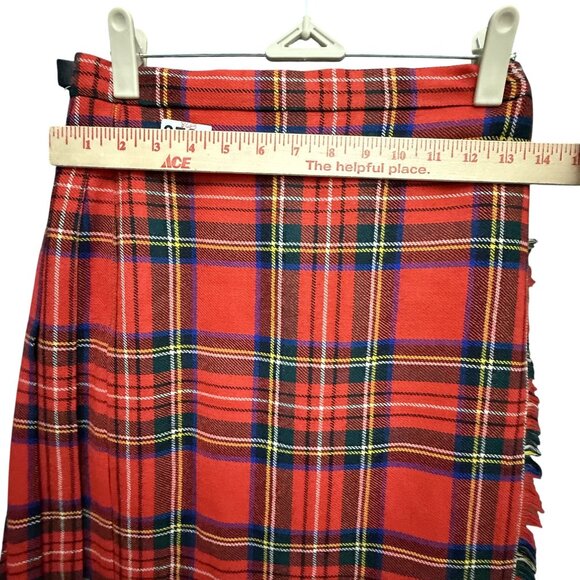 Vintage 70s Edinburgh Woolen Mill Kilt Wrap Skirt Women's Red Multi Plaid Belted - Picture 5 of 10